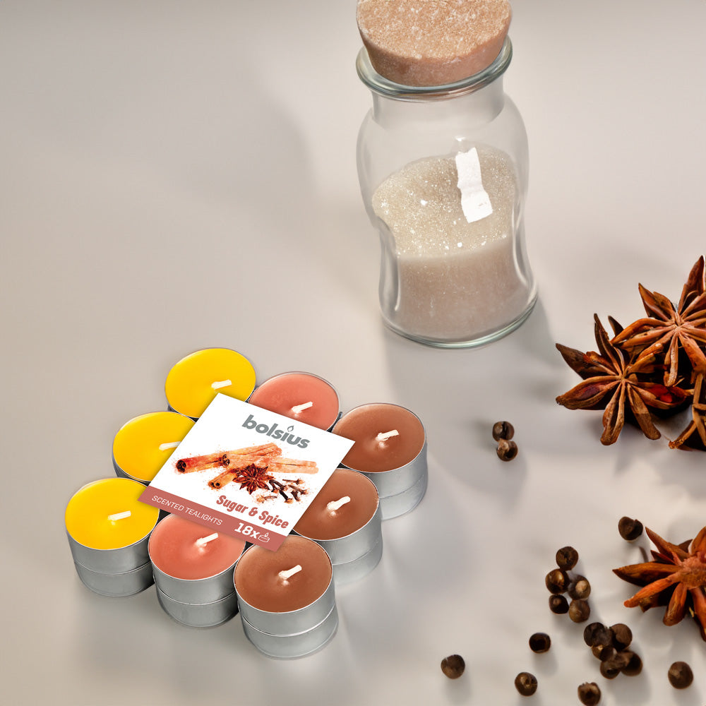 Vela Tealight Tricolor Aromático Pack.18 Açúcar & Especiarias 4h