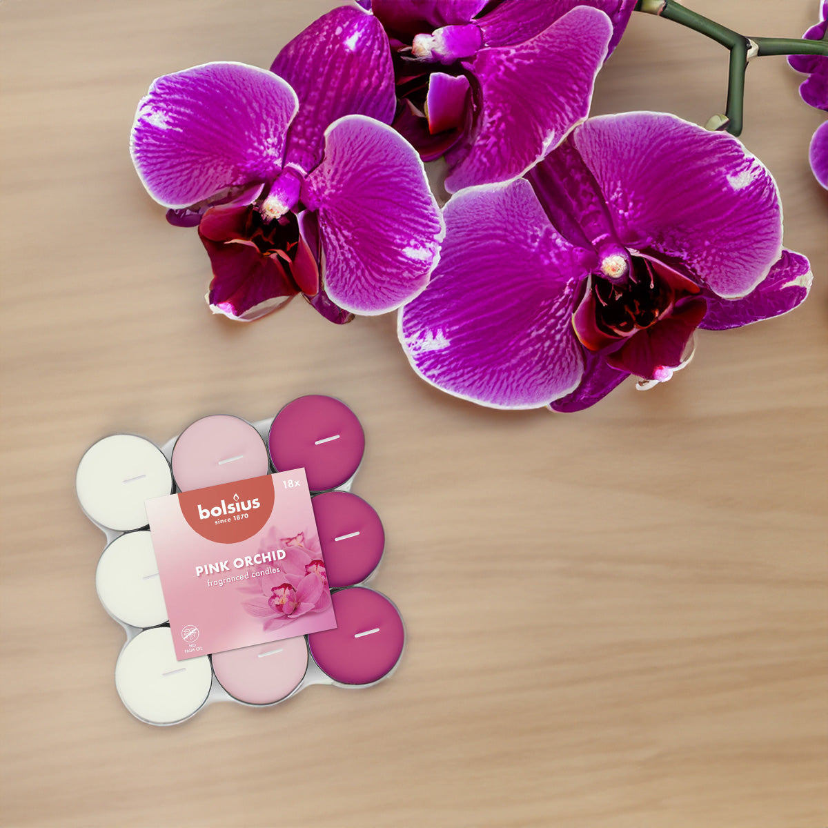 Vela Tealight Aromático Pack.18 Tricolor Orquídea Rosa 3,5h