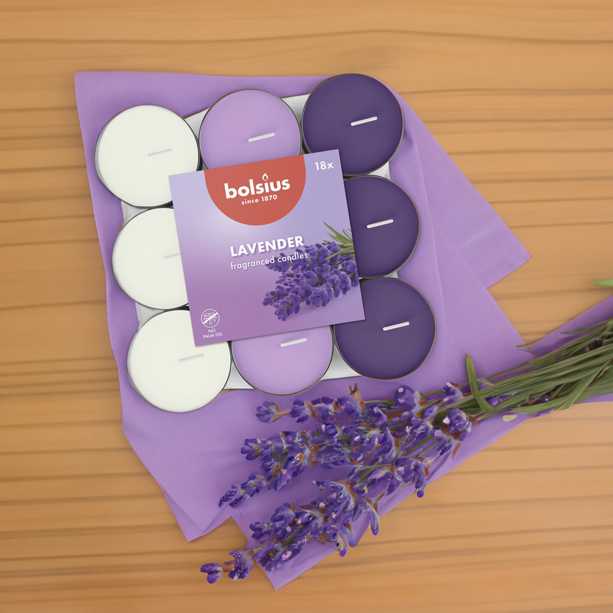 Vela Tealight Tricolor Aromático Pack.18 Lavanda 3,5h