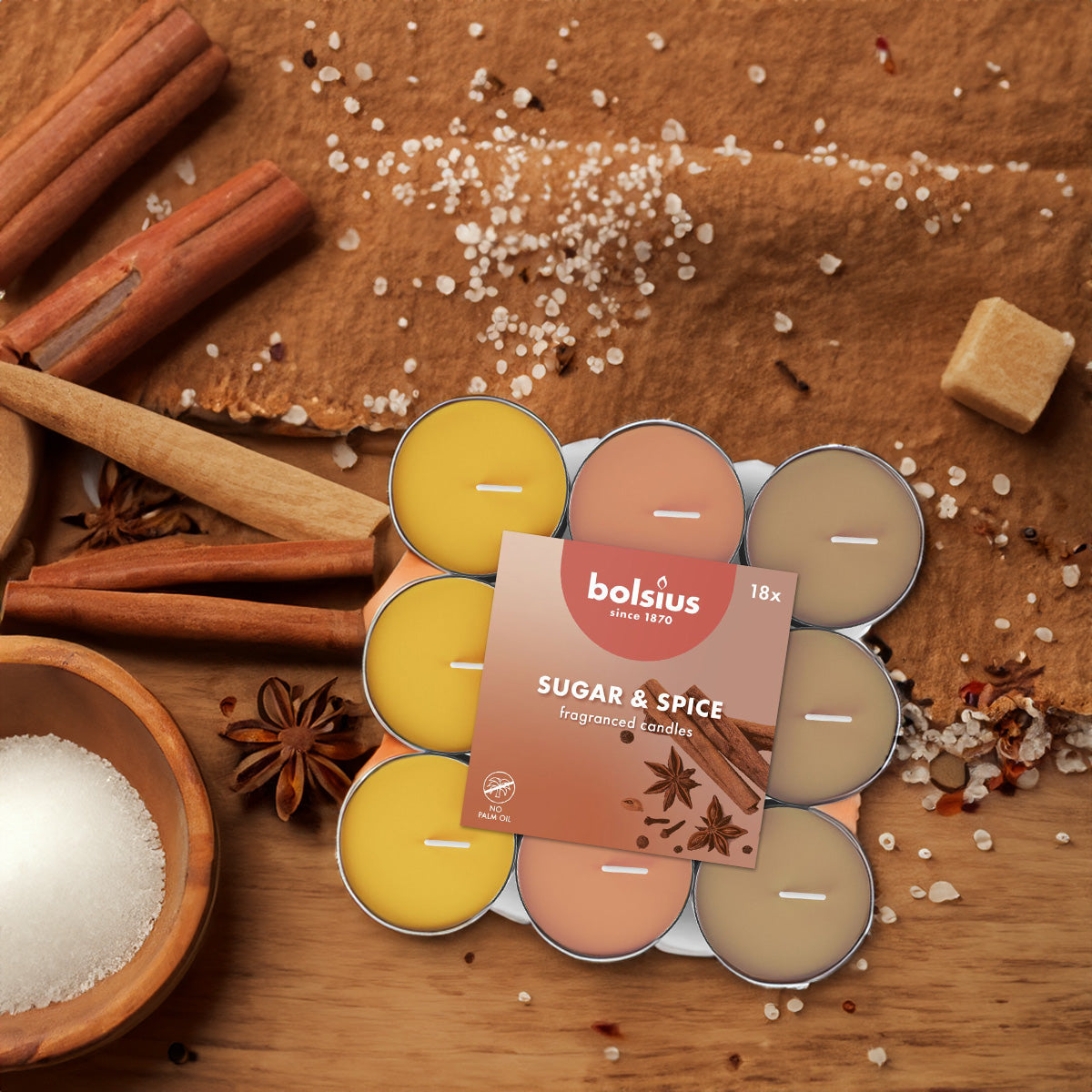 Vela Tealight Aromático Pack.18 Tricolor Açúcar & Especiarias 3,5h