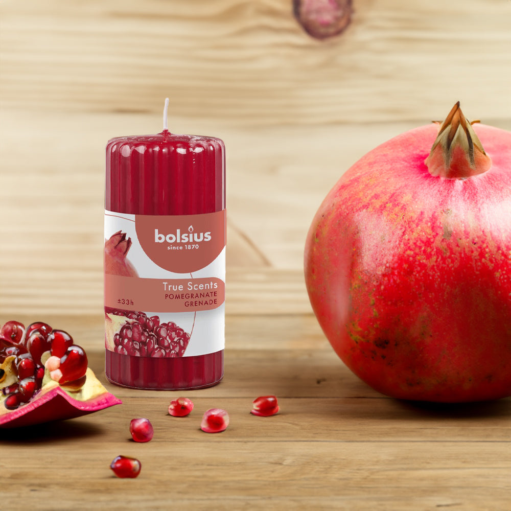 Vela Pilar Canelada Aromática 120x58mm Romã 33h