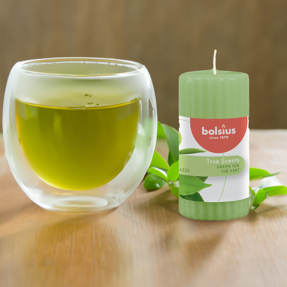 Vela Pilar Canelada Aromática 120x58mm Chá Verde 33h