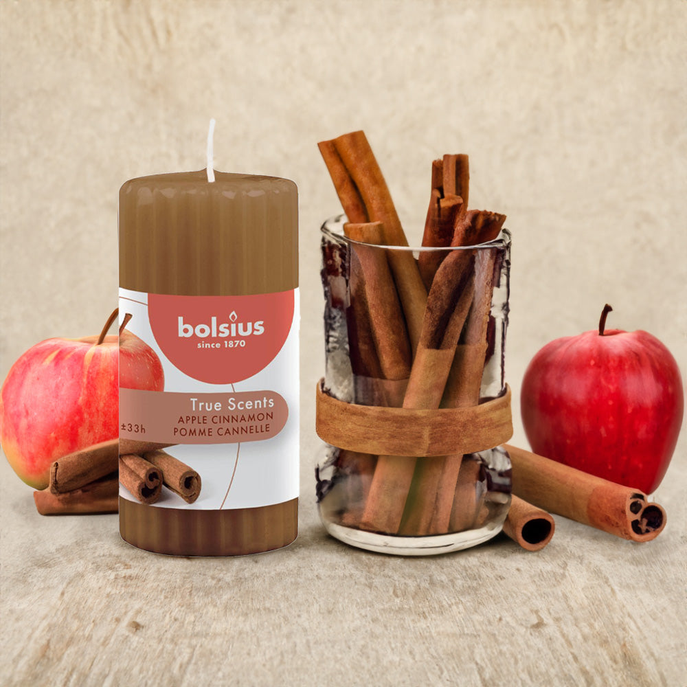 Vela Pilar Canelada Aromática 120x58mm Maçã & Canela 33h