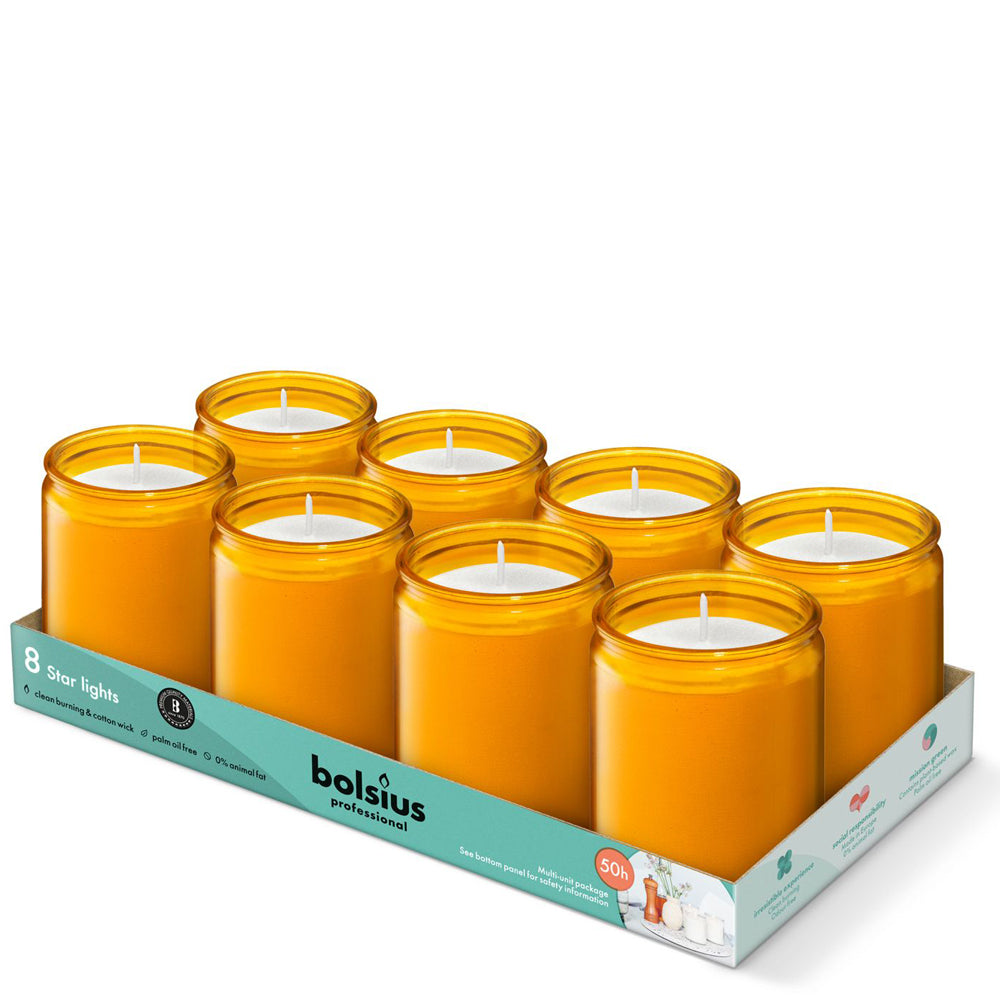 Vela Copo Vidro 82x68mm Ambar Pack.8 / 50h