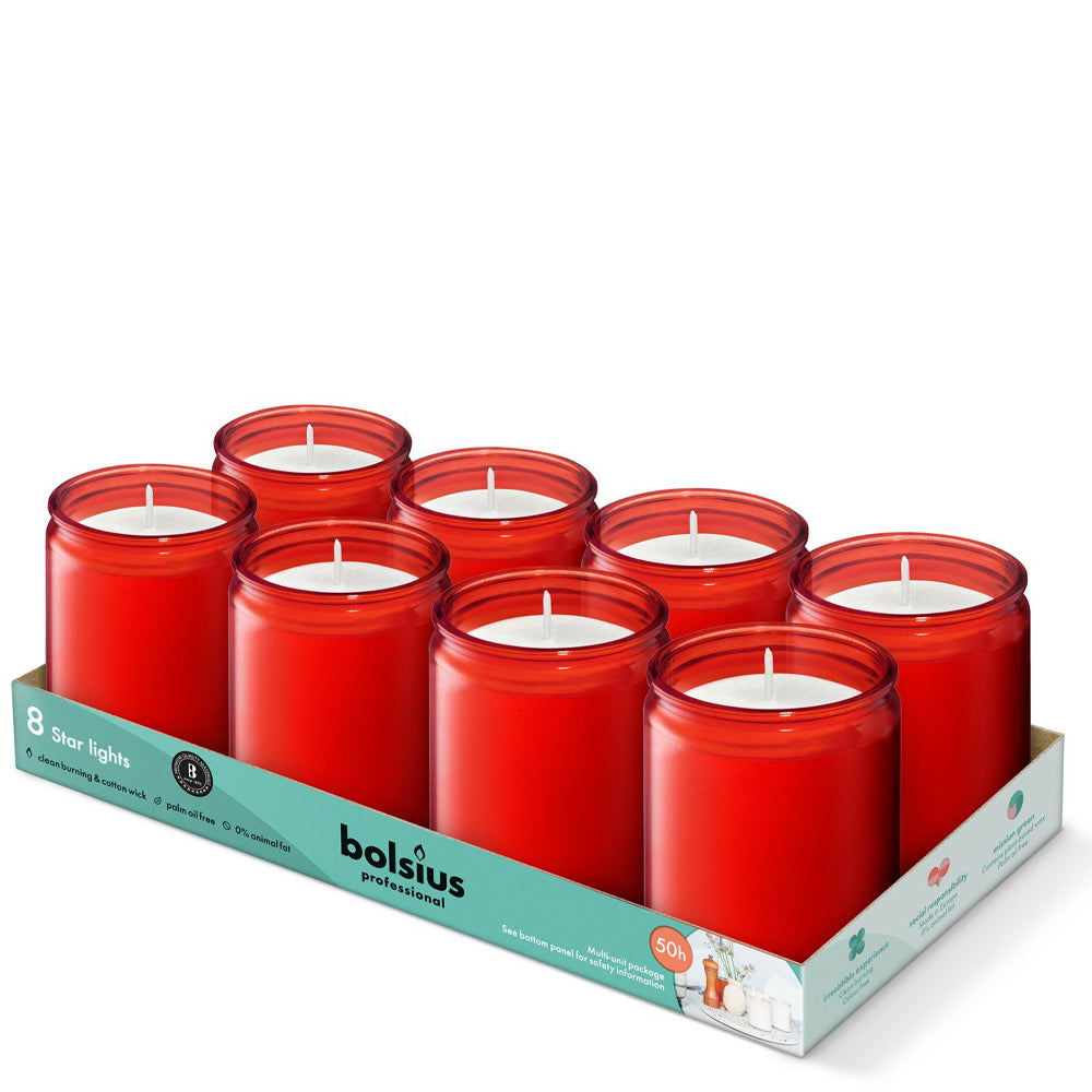 Vela Copo Vidro 82x68mm Vermelho Pack.8 / 50h