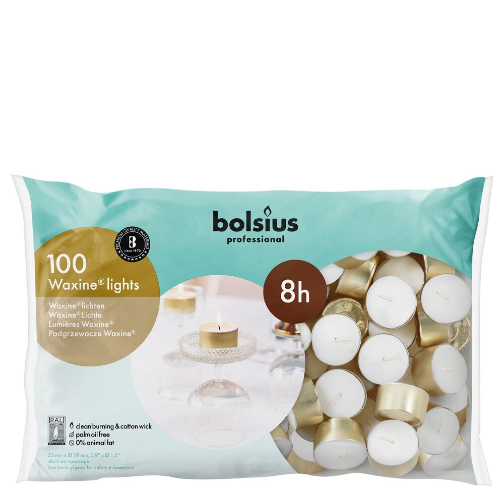 Vela Tealight Dourado 8 Horas Pack.100
