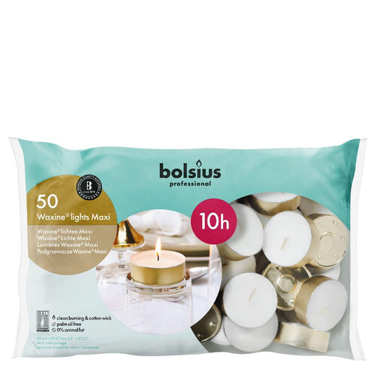 Vela Tealight Maxi Light Dourado 10 Horas Pack.50