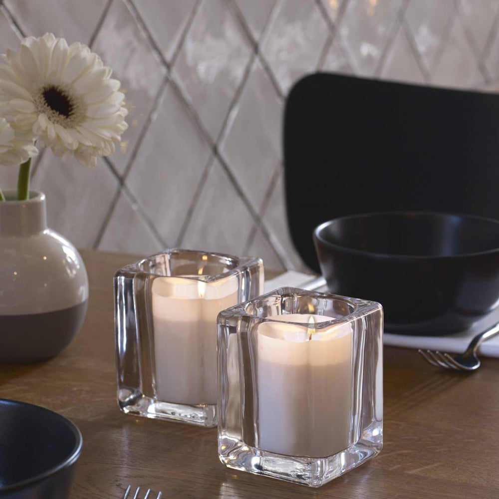 Porta Velas Vidro Relight Quadrado Transparente Pack.6