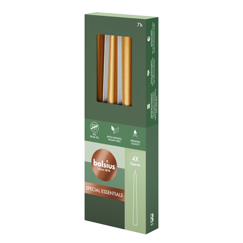 Vela Cónica Essentials 245x24mm Pack.4 Dourada Metálica 7h