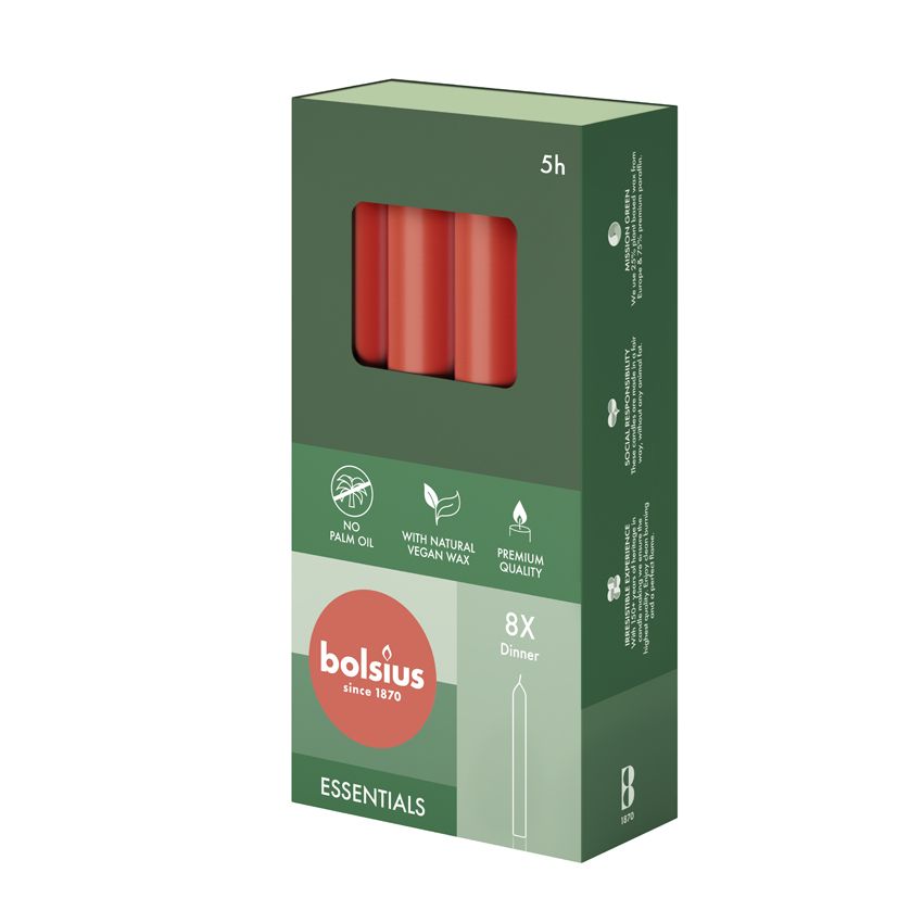 Vela Cónica Essentials 170x20mm Pack.8 Vermelha Delicada 5h