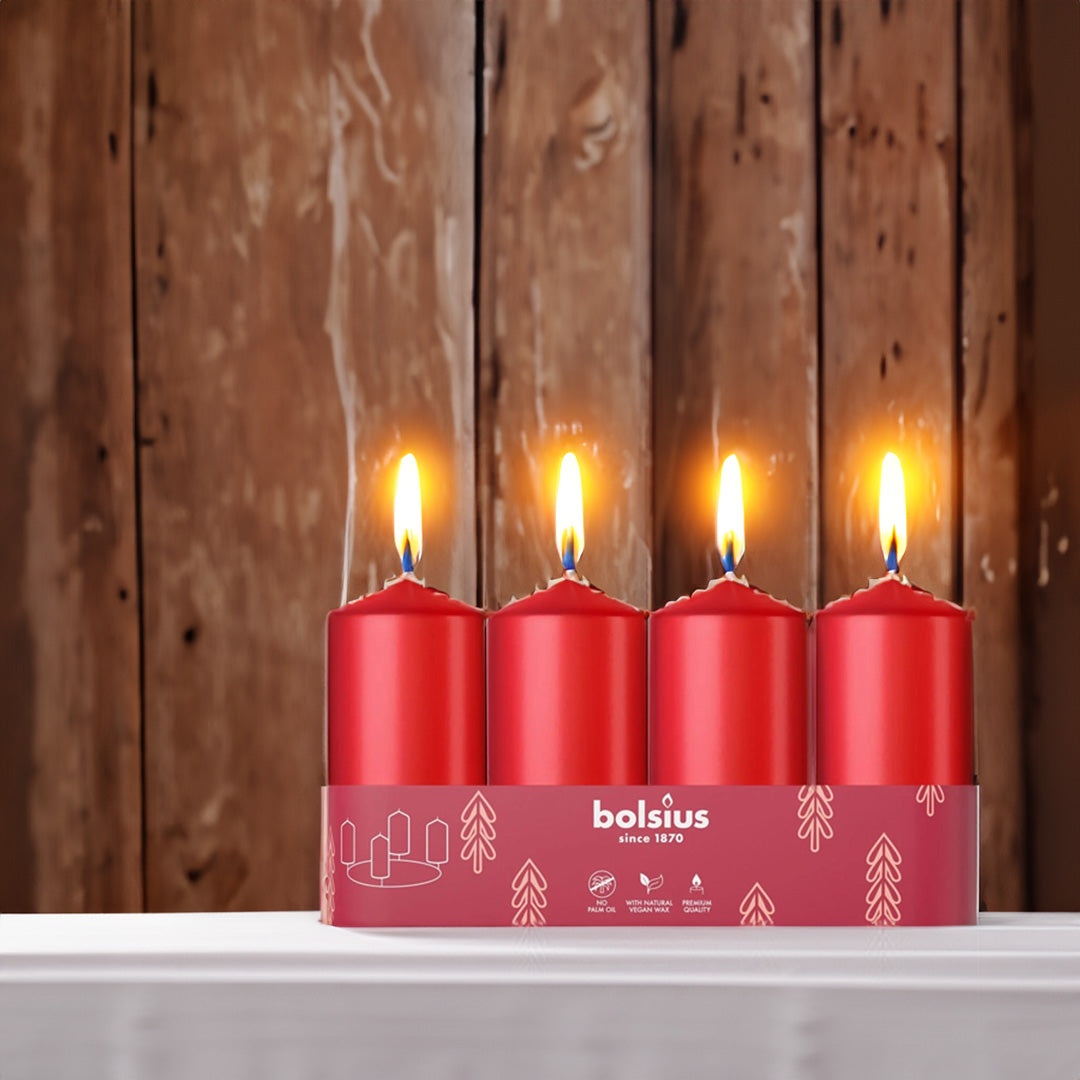 Vela Pilar 100x48mm Pack.4 Vermelho Delicado 20h