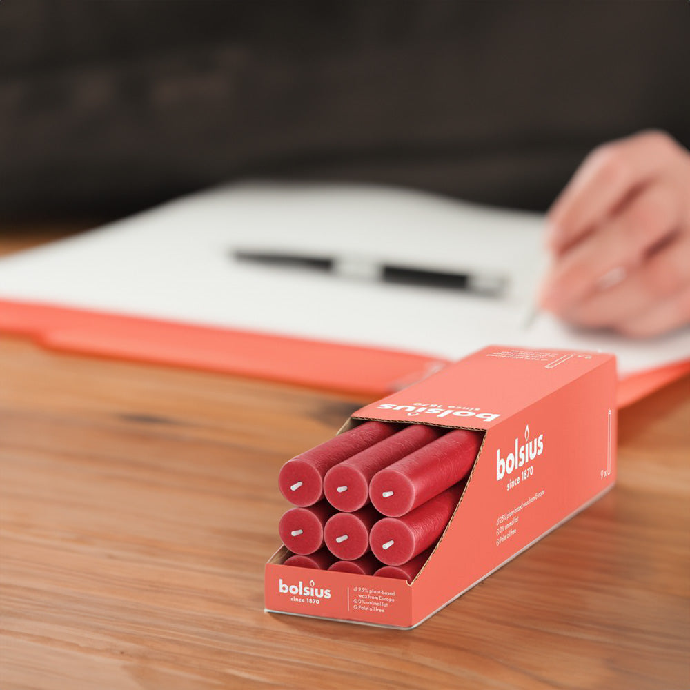 Vela Cónica Rústica 270x23mm Pack. 9 Vermelho Delicado 13h