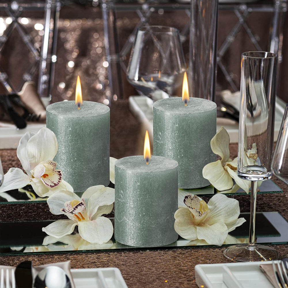 Vela Pilar Rústica 80x68mm Verde Seco 35h