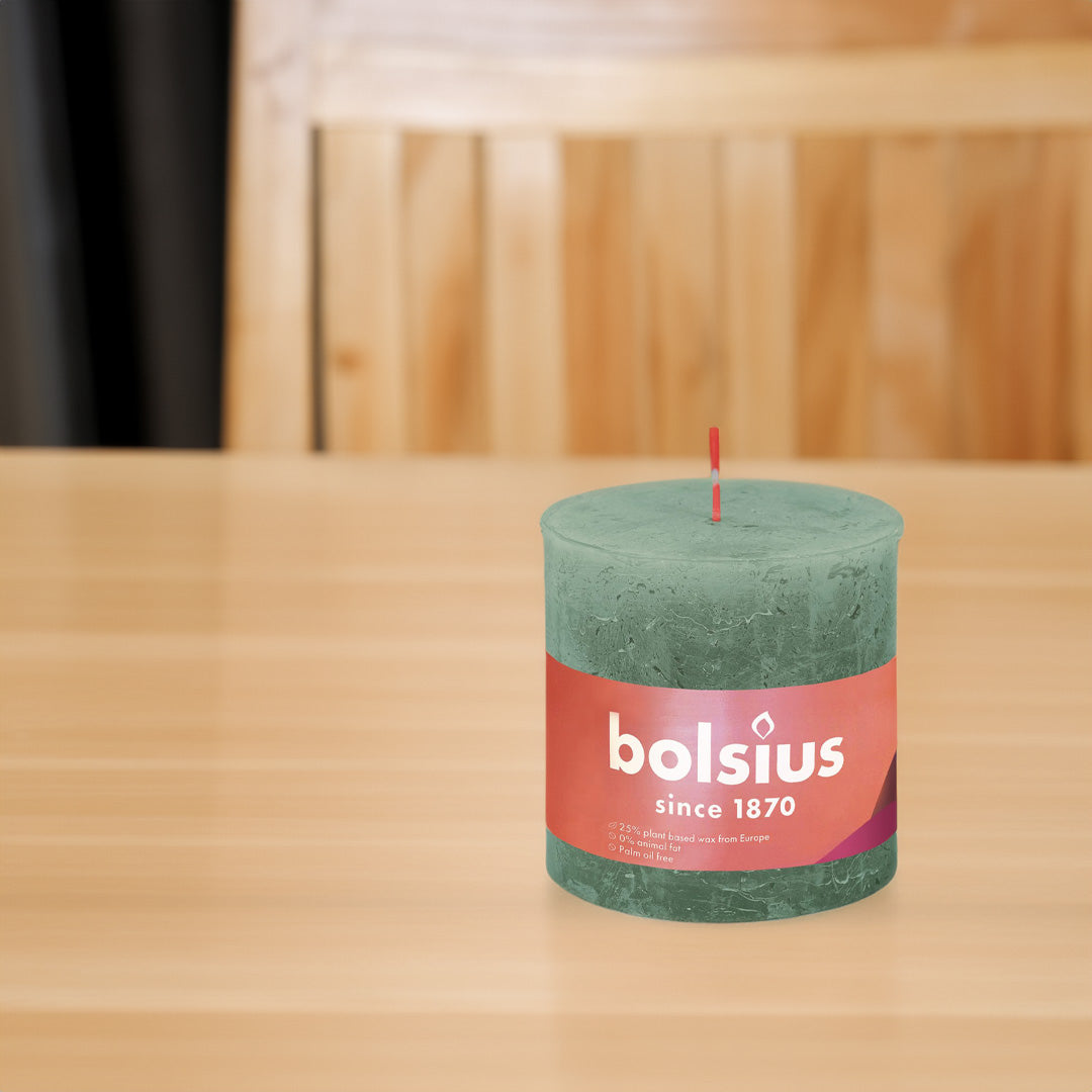 Vela Pilar Rústica 100x100mm Verde Sálvia 62h