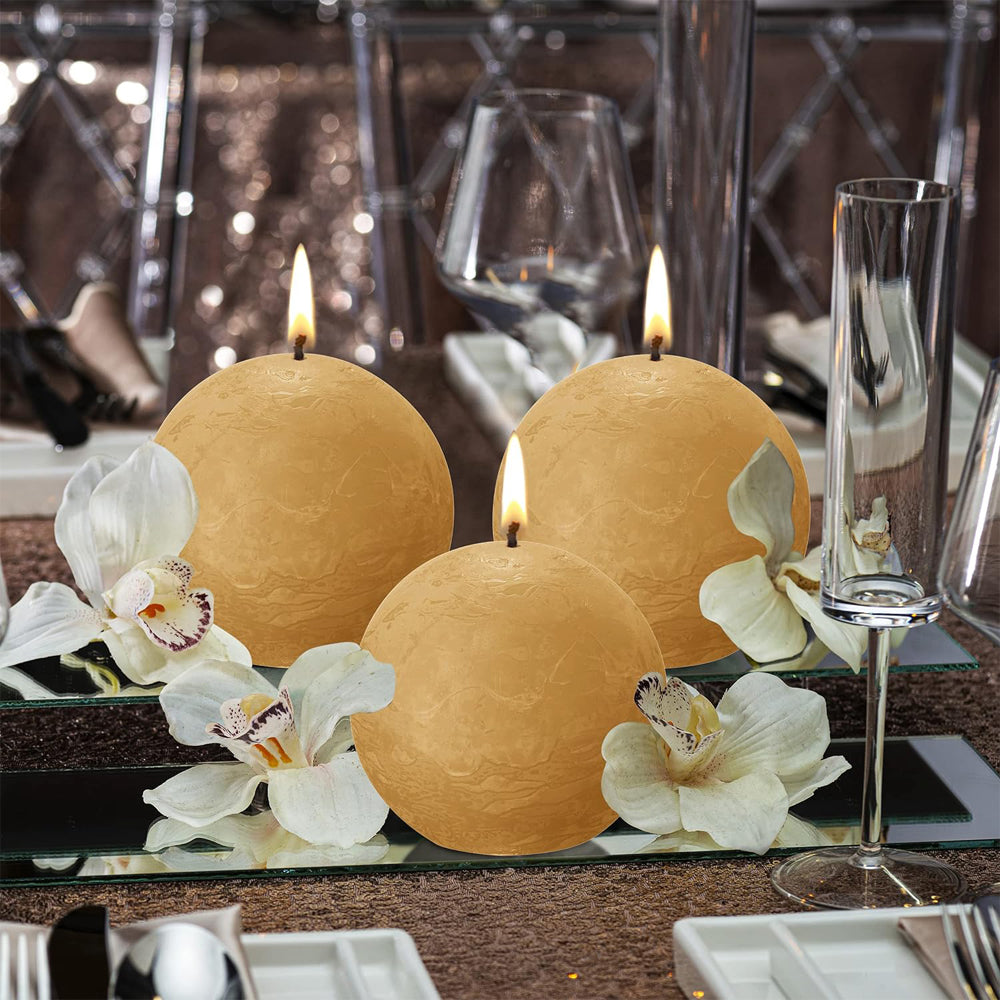 Vela Bola Rústica 76mm Amarelo Mel 25h