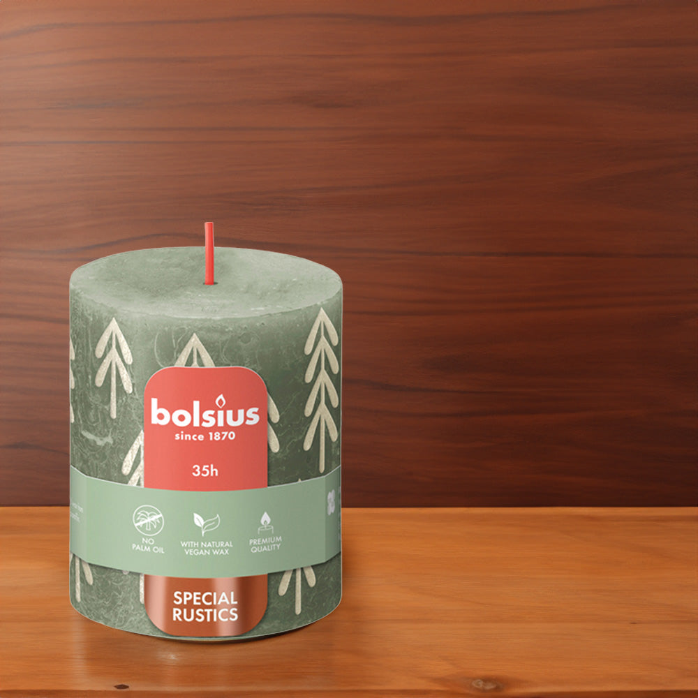 Vela Pilar Rústica Natal 80x68mm Verde Seco 35h