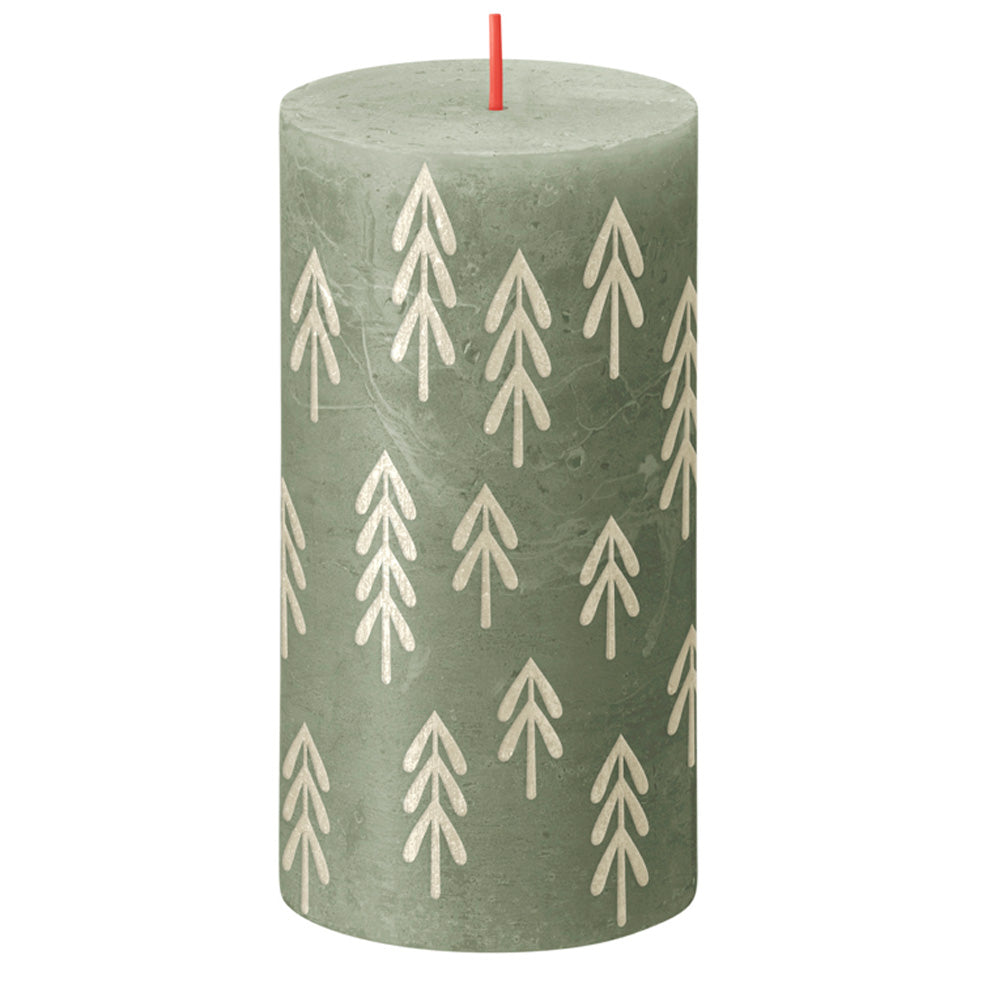 Vela Pilar Rústica Natal 130x68mm Verde Seco 60h