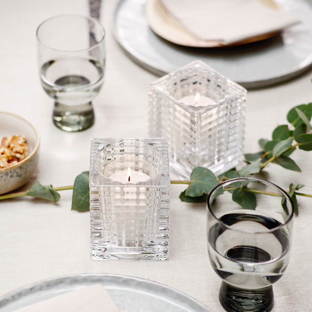 Porta Velas Vidro Quadrado Canelado 76x58mm Transparente