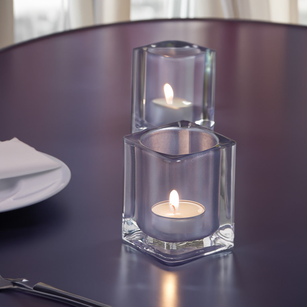 Porta Velas Vidro Tealight 76x55mm Cinza