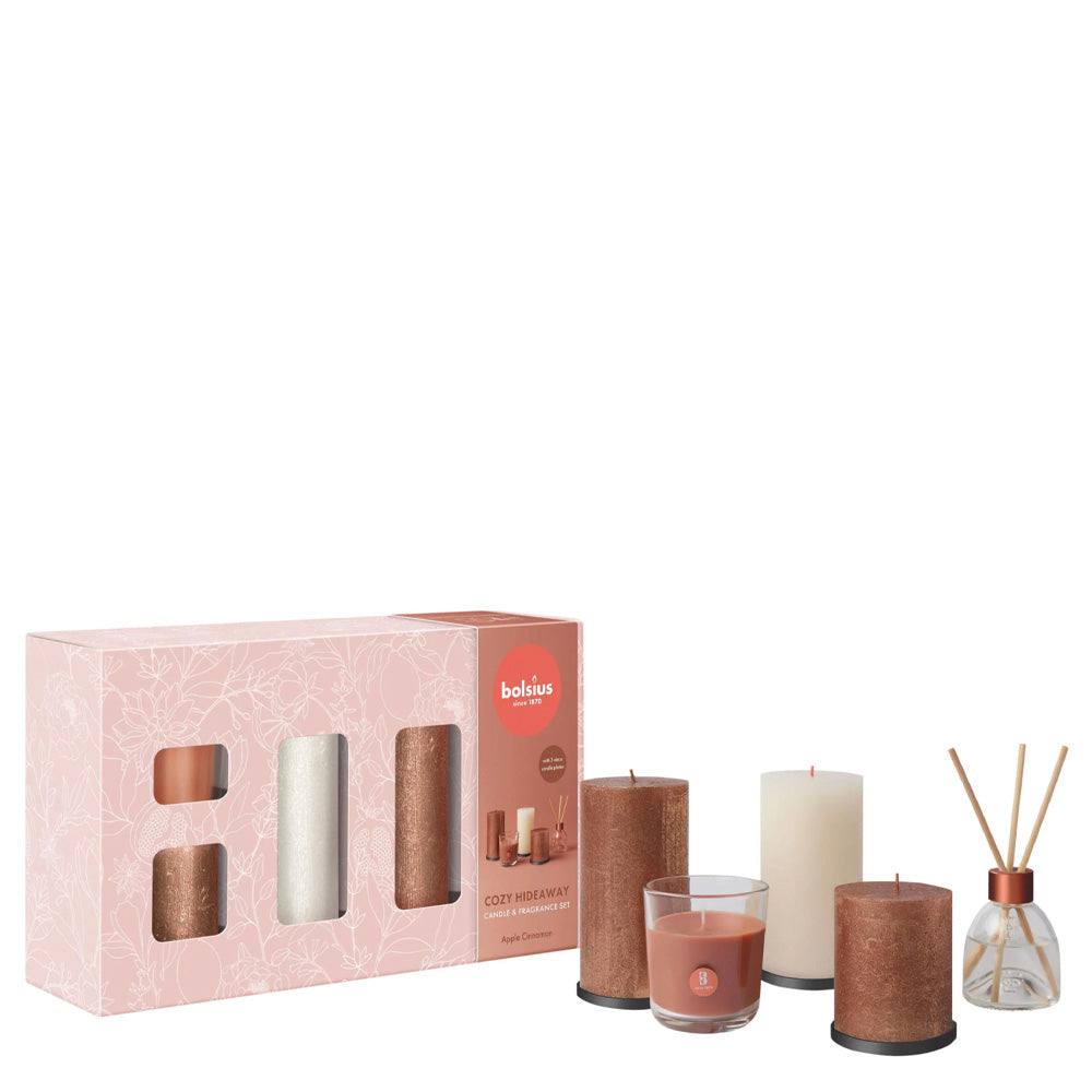 Pack Natal Bolsius Refugio Agradável - Velas Rústicas e Fragâncias Maçã e Canela