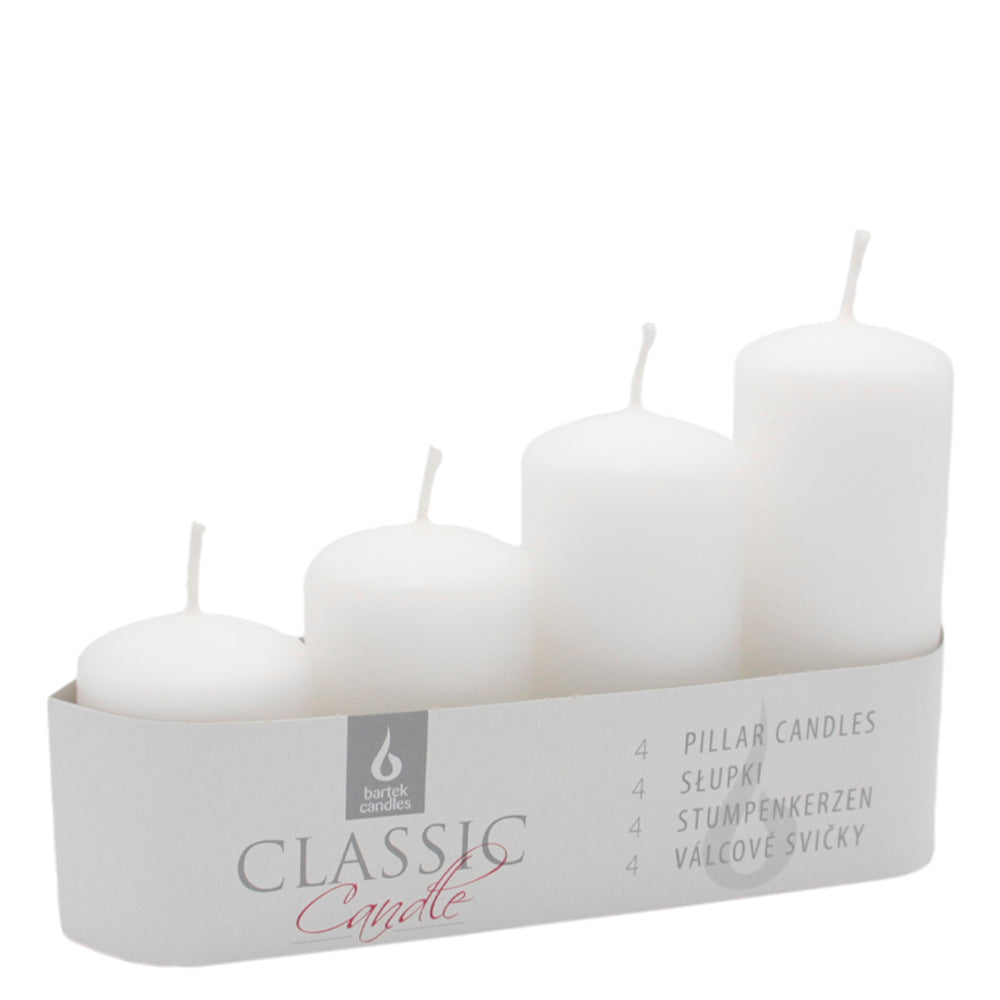 Vela Pilar Classic 40x55-70-85-100mm Pack.4 Branca 24h