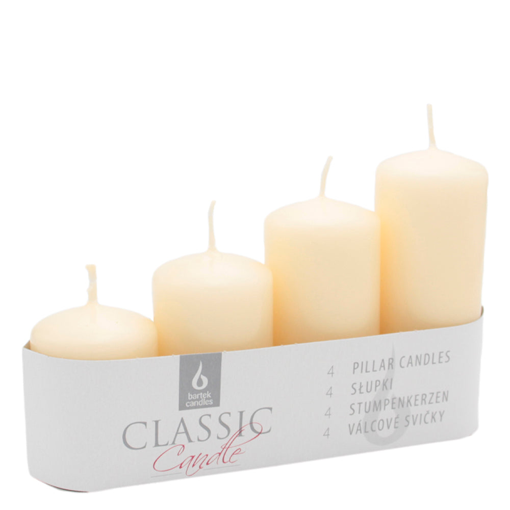 Vela Pilar Classic 70x55-70-85-100mm Pack.4 Pérola 24h