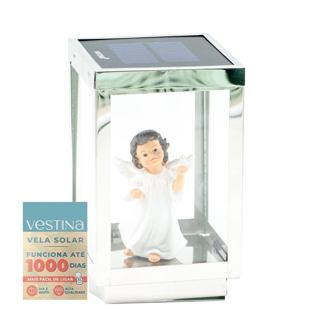 Vela Candeeiro Vidro Solar Anjo com Pomba