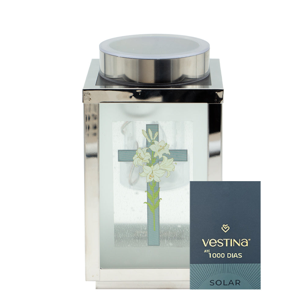 Vela Candeeiro Vidro Solar Cruz Branco