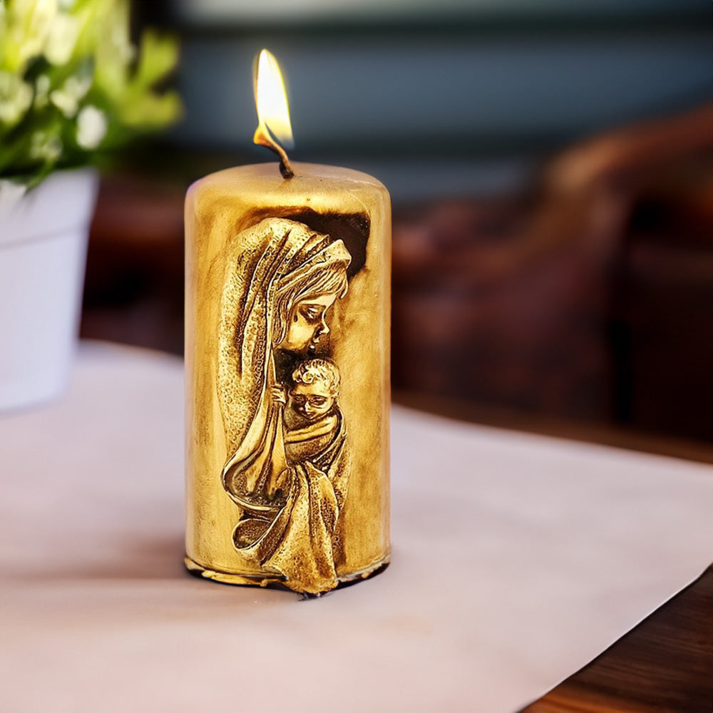 Vela Pilar Figura Mãe c/Filho 150x75mm Dourado