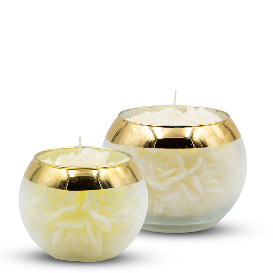 Pack Vela Copo de Vidro Rosa Dourado