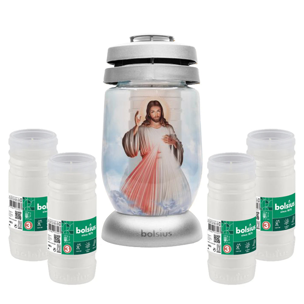 Pack 1 Candeeiro de Vidro Jesus + 4 Recargas RP3