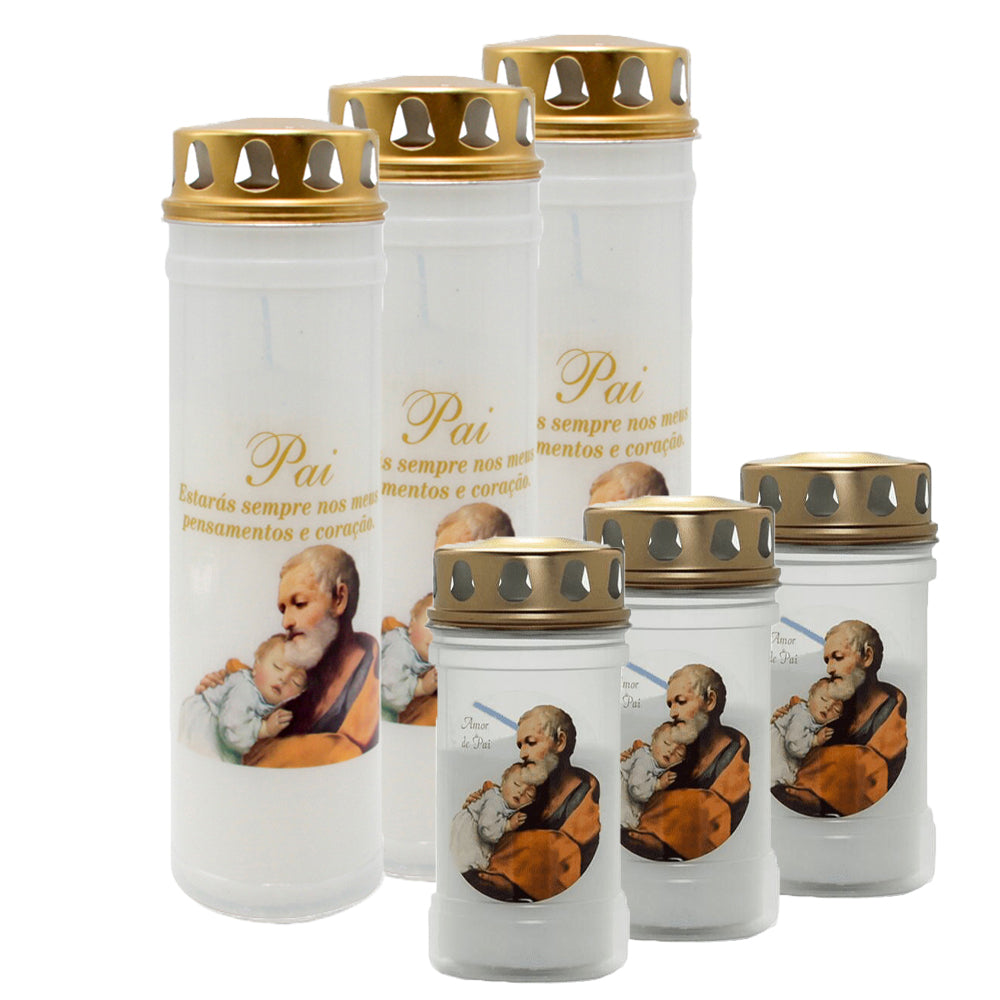 Pack 3 Velas Círios 60LL Eco Amor de Pai + 3 Velas Círios 30LL Amor de Pai