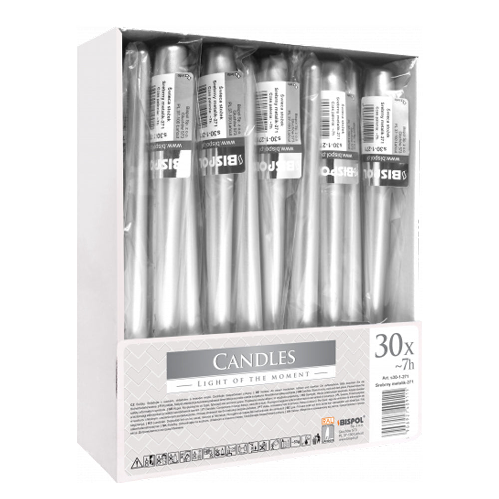 Vela Cónica S30 Prateado Metálico Pack.30
