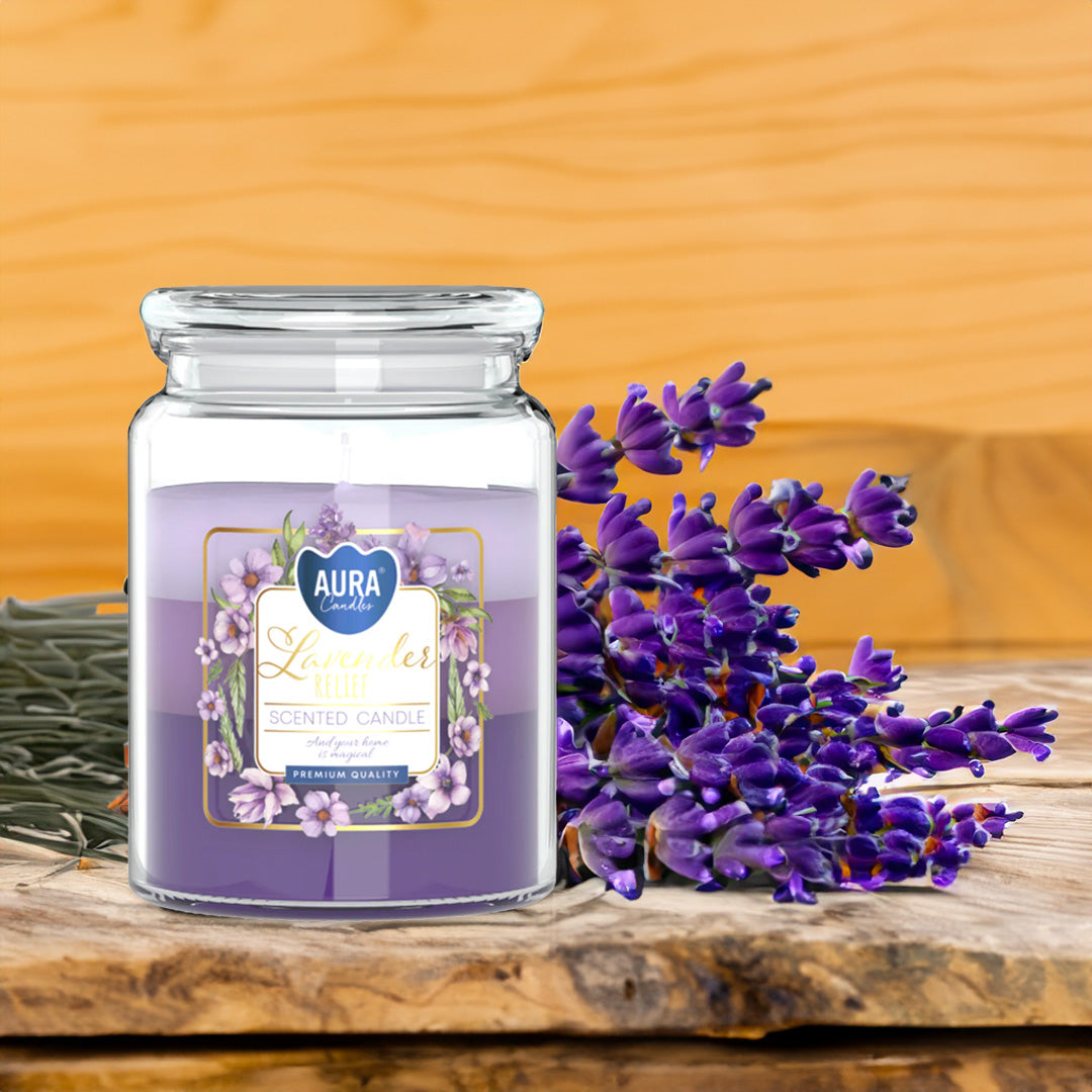 Vela Frasco Aromático Tricolor Alívio Lavanda 100h