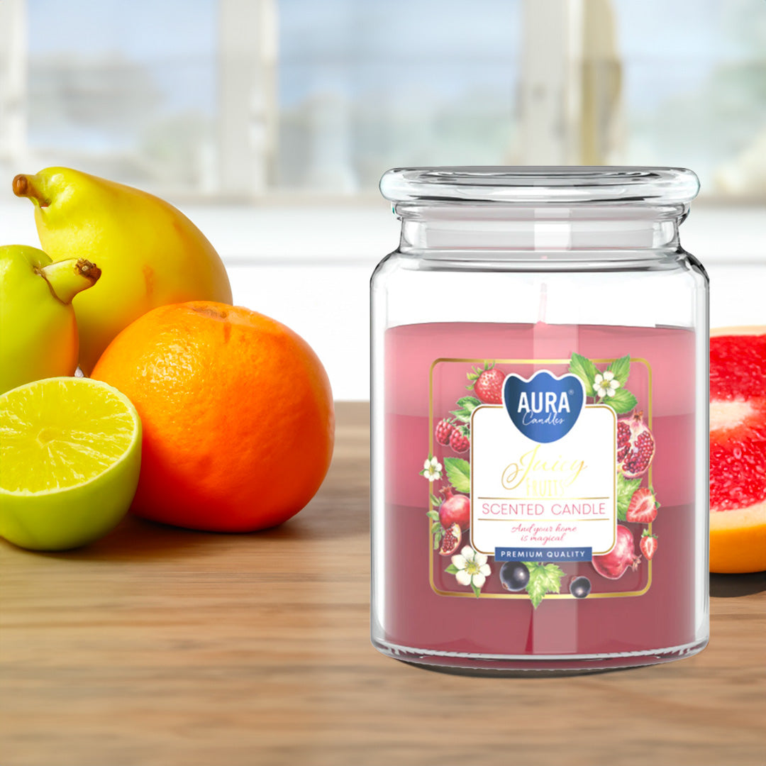 Vela Frasco Aromático Tricolor Frutas Suculentas 100h