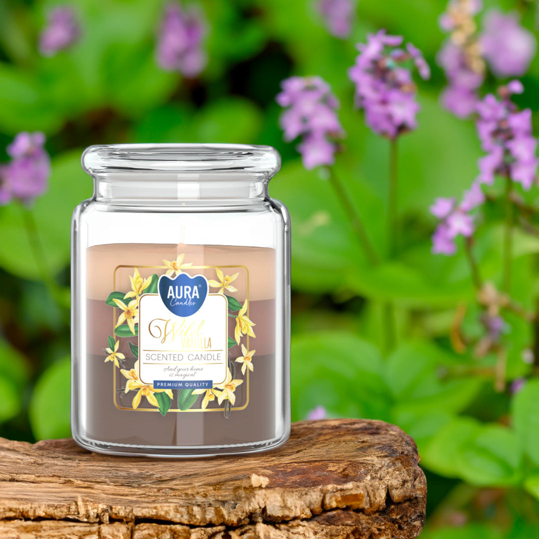 Vela Frasco Aromático Tricolor Baunilha Selvagem 100h