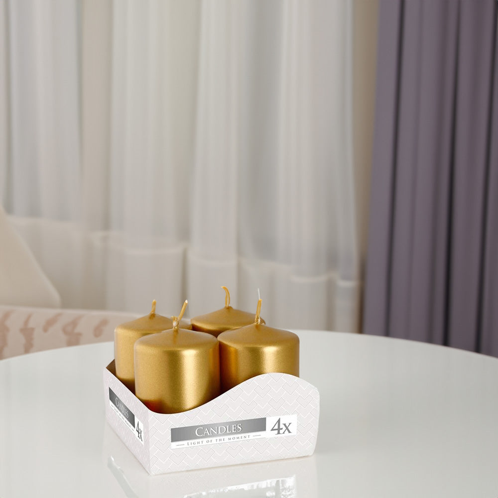 Vela Pilar Votiva 40/60 Pack.4 Ouro Metálico 7h