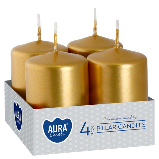 Vela Pilar Votiva 40/60 Pack.4 Ouro Metálico 7h