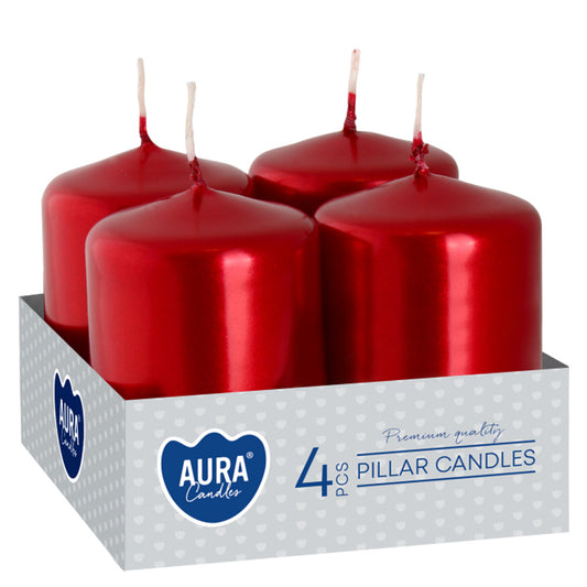 Vela Pilar Votiva 40/60 Pack.4 Vermelha Metálico 7h