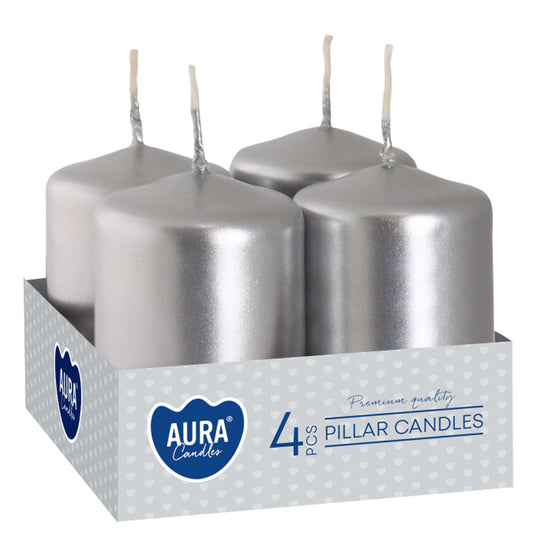 Vela Pilar Votiva SW40/60 Pack.4 Prateado Metálico 7h