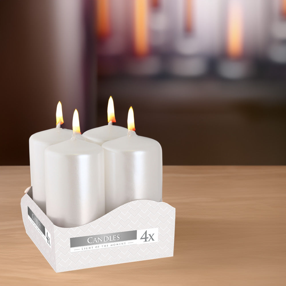 Vela Pilar Votiva 40/80 Pack.4 Branca Metálico 9h