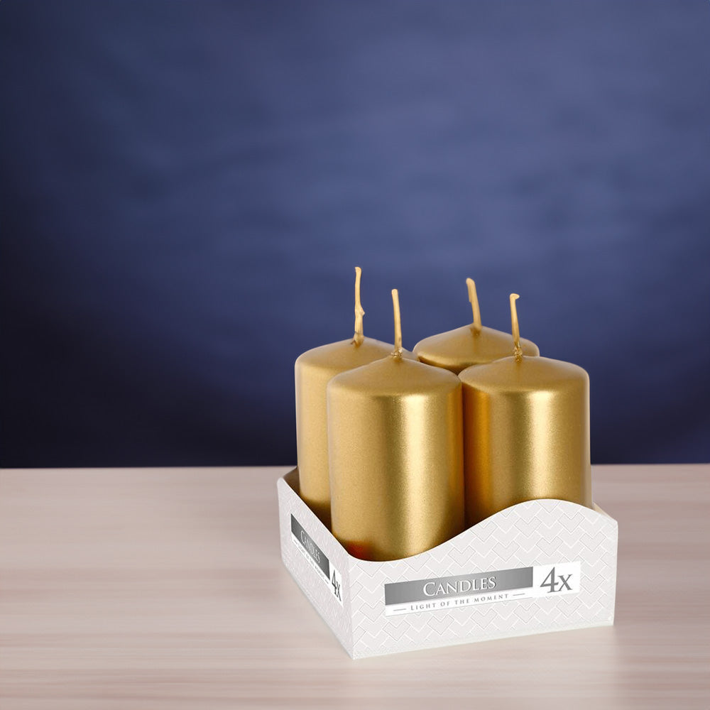 Vela Pilar Votiva 40/80 Pack.4 Ouro Metálico 9h