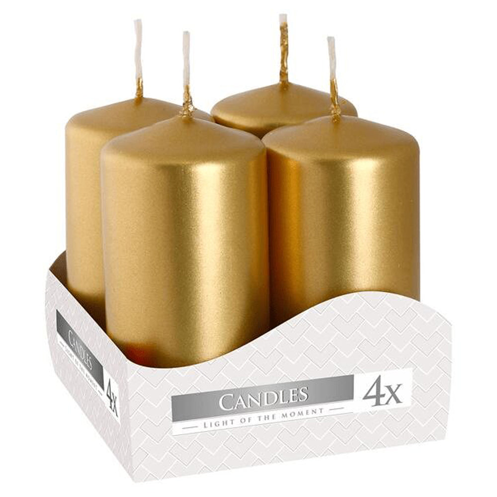 Vela Pilar Votiva 40/80 Pack.4 Ouro Metálico 9h