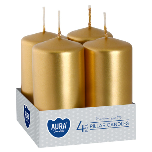 Vela Pilar Votiva 40/80 Pack.4 Ouro Metálico 9h