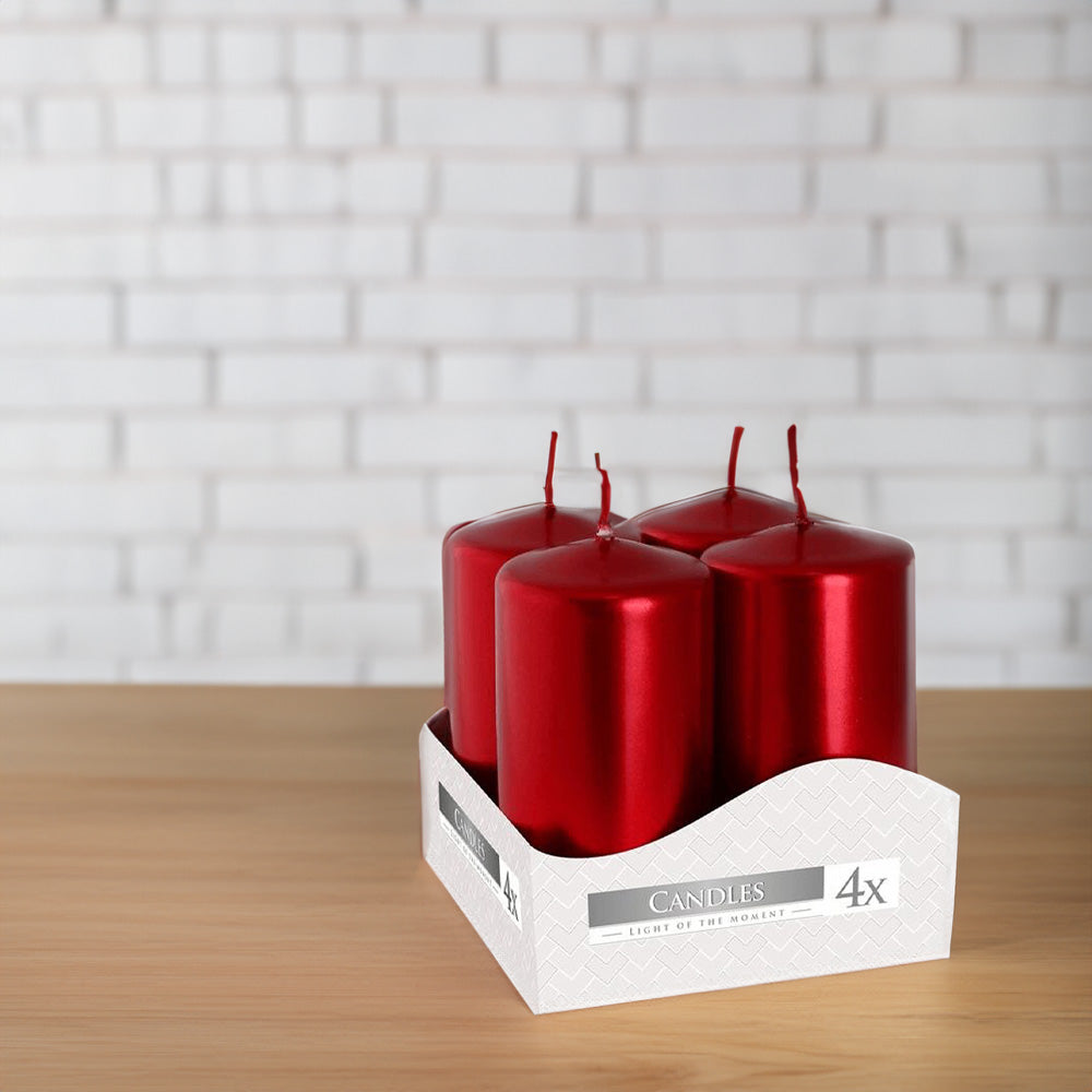 Vela Pilar Votiva 40/80 Pack.4 Vermelha Metálico 9h