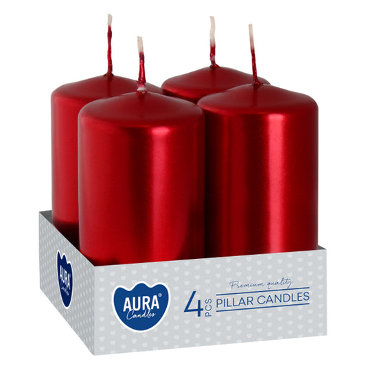 Vela Pilar Votiva 40/80 Pack.4 Vermelha Metálico 9h