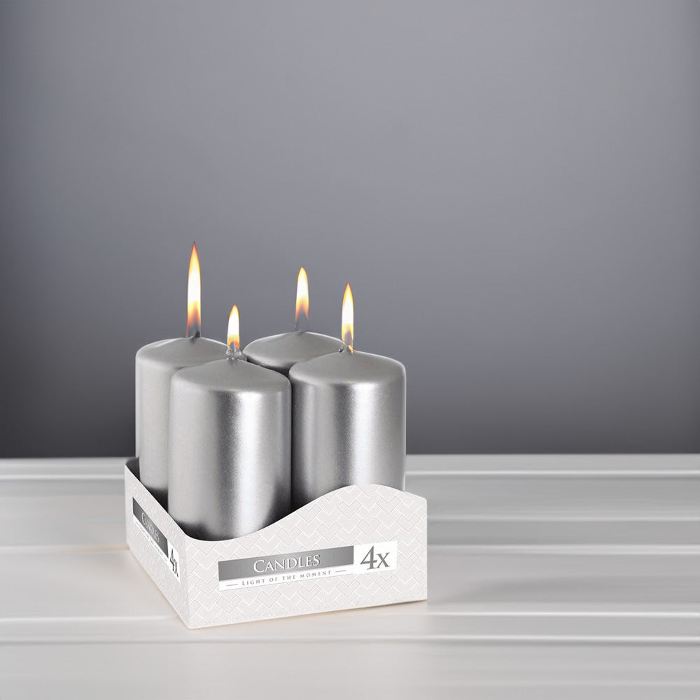Vela Pilar Votiva 40/80 Pack.4 Prata Metálico 9h