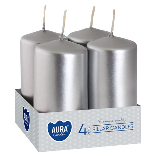 Vela Pilar Votiva 40/80 Pack.4 Prata Metálico 9h