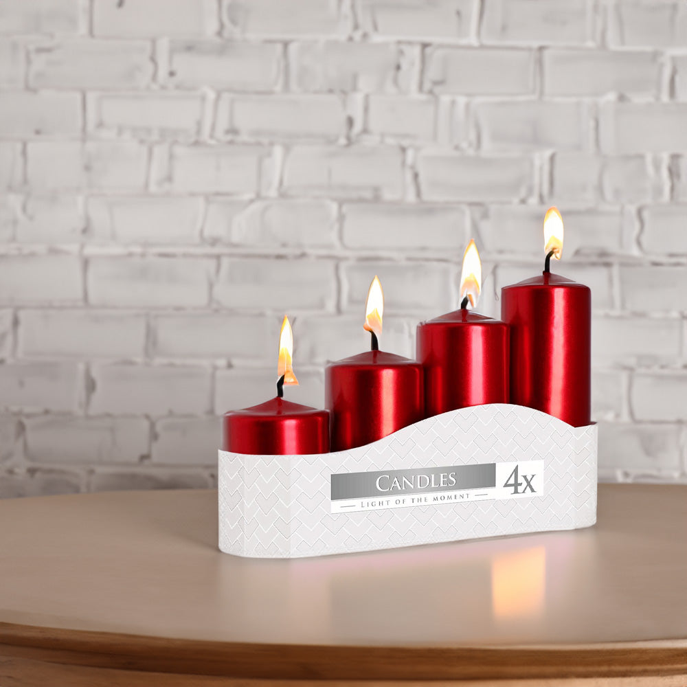 Vela Pilar 50/4 Pack.4 Prata Vermelha Metálico 33h