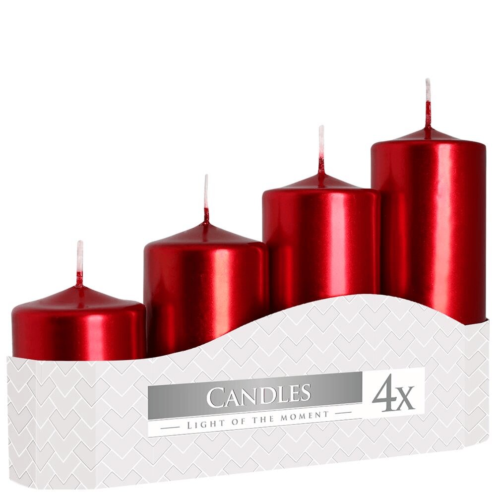 Vela Pilar 50/4 Pack.4 Prata Vermelha Metálico 33h